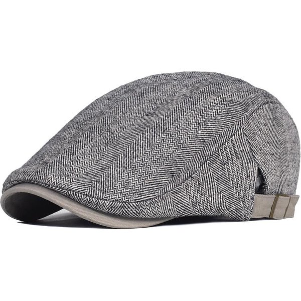 DużY Rozmiar Zimowa Czapka Typu Newsboy MęSka WełNiana Gruba CiepłA Vintage JodełKa Casualowa W Paski Berety Gatsby PłAska Czapka Z Daszkiem Regulowana 59-62 Cm Light W Kolorze Szarym-image