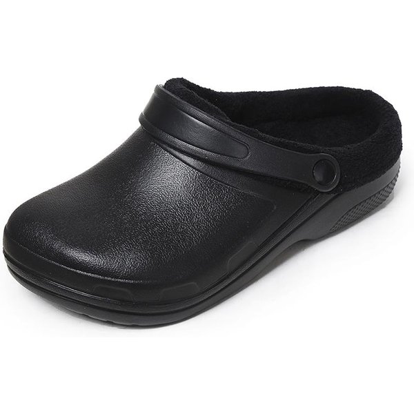 Zimowe Kapcie Colgs MęSkie Wodoodporne Buty Ogrodowe Domowe Futrzane Chodaki MięKkie Pluszowe Kapcie Sypialniane Futrzane Buty WewnąTrz Na ZewnąTrz 38 Czarny-image
