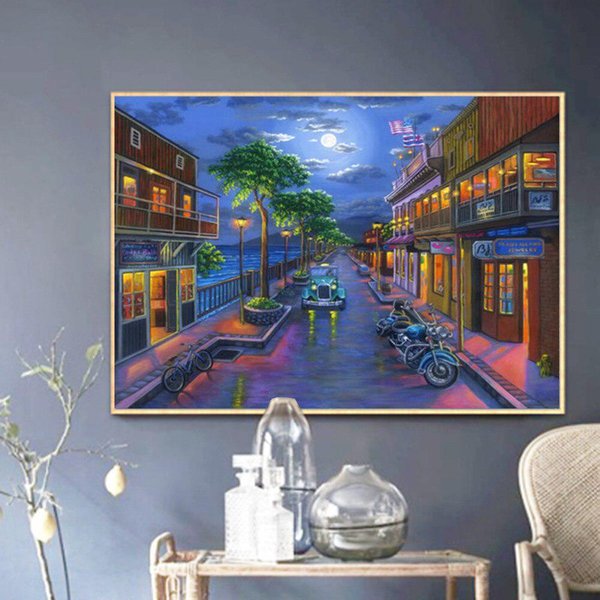Pintura De Diamantes Redonda Completa Llegada Imagen EscéNica De PedreríA Diamante Noche DecoracióN Del Hogar 20X30CM-image