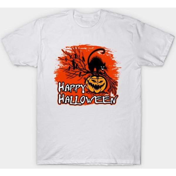 Camiseta Mujer Feliz Halloween Calabaza Y Gato Negro Estampado Harajuku Kawaii Camiseta Verano Manga Corta Camiseta Top 4XL Blanco-image