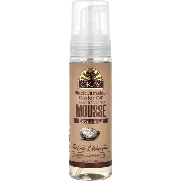 Okay Pure Naturals, Black Jamaican Castor Oil®, Hair Styling Mousse, Extra Hold, Curls And Wavy Hair, 7.5 Oz (221 Ml) Beige-image