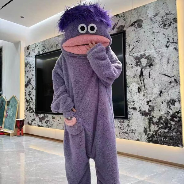 Mono Big Mouth Pijama Unisex Divertido Invierno Acogedor Con Capucha De Forro Polar Ultra Suave De Felpa Una Pieza Ropa De Casa L PúRpura-image