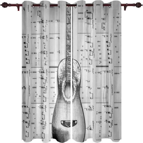 2 Panele ZasłOny Muzyczne ZasłOny Gitara Bas Do Salonu Kuchni Rolety Okienne Okna Od PodłOgi Do Sufitu Cortinas Przelotki 2X50W100H(Cm)&Hook-image
