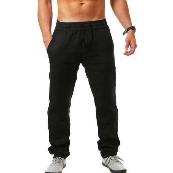 Pantalones De Lino Y AlgodóN Para Hombre, Pantalones De Lino Transpirables De Color SóLido, Ropa De Calle Deportiva, S-3XL, OtoñO XL Negro-image