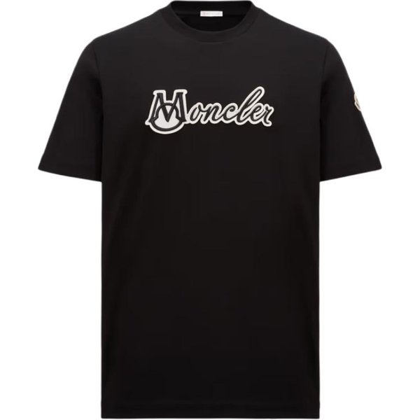 Moncler Koszulka MęSka Z Haftowanym Logo, LuźNy KróJ, OkrąGłY Dekolt, Topy Czarne K1-091-8C00011-89AJS-999 L Black-image