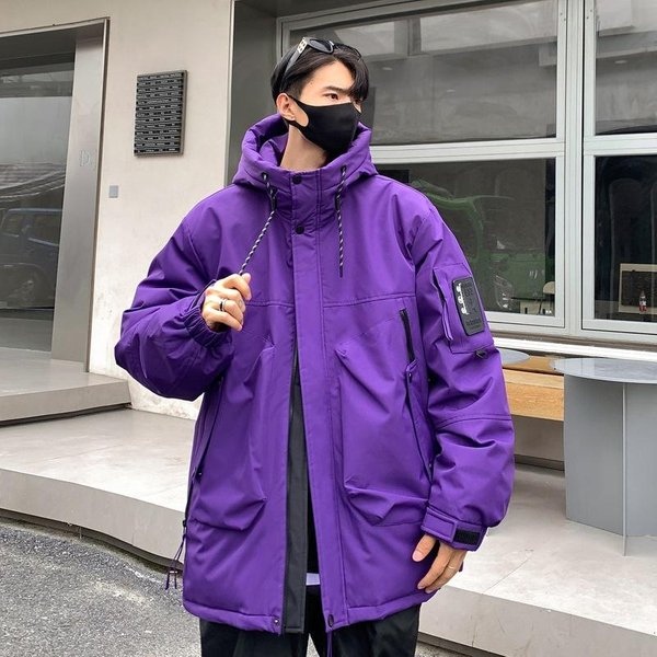 Zimowa Nowa Kurtka Puchowa Z Kapturem Styl Hong Kong Wszechstronna Pogrubiona Kurtka Dla Pary Pogrubiona Wielokolorowa Wybielanie Para XL Purple-image
