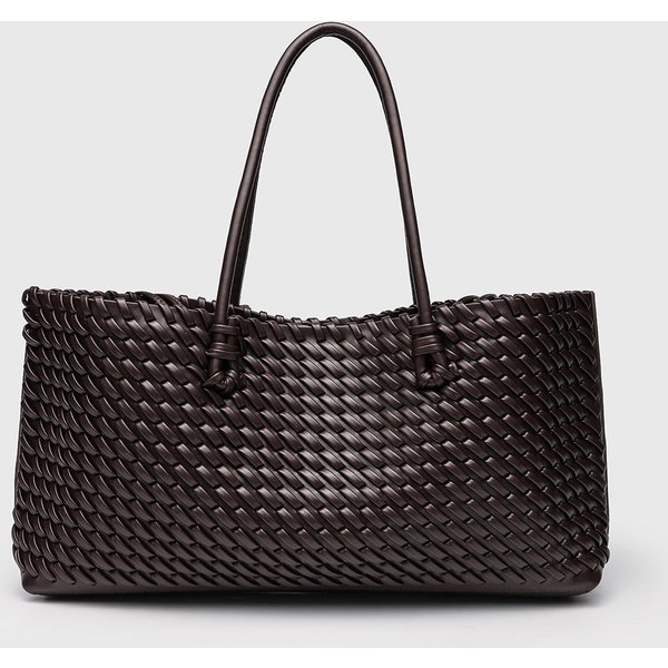 Modny Design Pleciona Torba Shopper Torba Tote Z GóRnym Uchwytem Jednokolorowe Damskie Torebki Codzienne Torby Na Ramię Portmonetka Dla DojazdóW Sac 38X9X18Cm Black-image