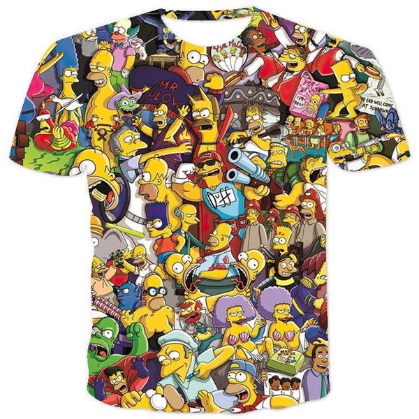 Camiseta De Verano THE Simpsons ImpresióN Digital 3D Para Hombre Transpirable Cuello Redondo Manga Corta 6XL-image