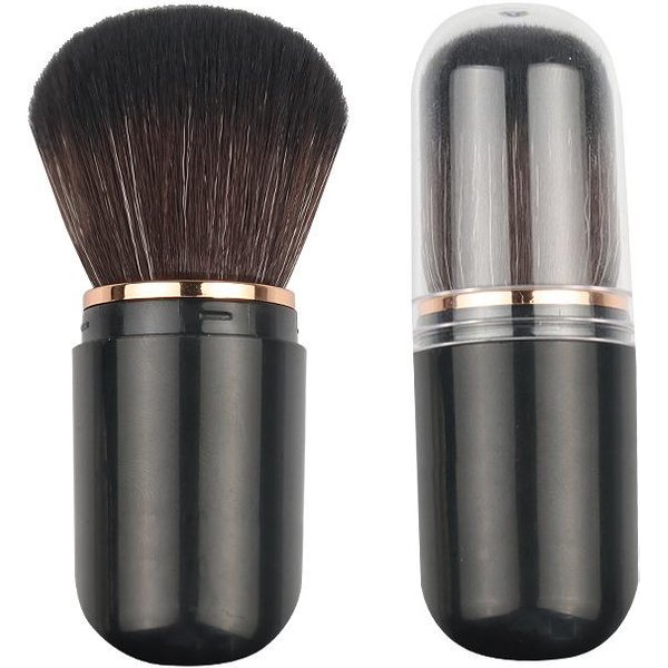 Pincel De Maquillaje, Pincel Mini RetráCtil, Pincel PortáTil De Viaje Para Polvos Sueltos, Colorete, Pincel De Maquillaje Negro-image