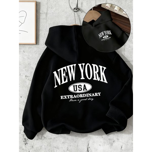 Nowa DziecięCa Bluza Z Kapturem W Stylu AmerykańSkim Z Nadrukiem Nowego Jorku I AmerykańSkim Owalnym Logo. Idealna Na Jesień/Zimę, Prezenty śWiąTeczne Dla Dzieci. 150-image