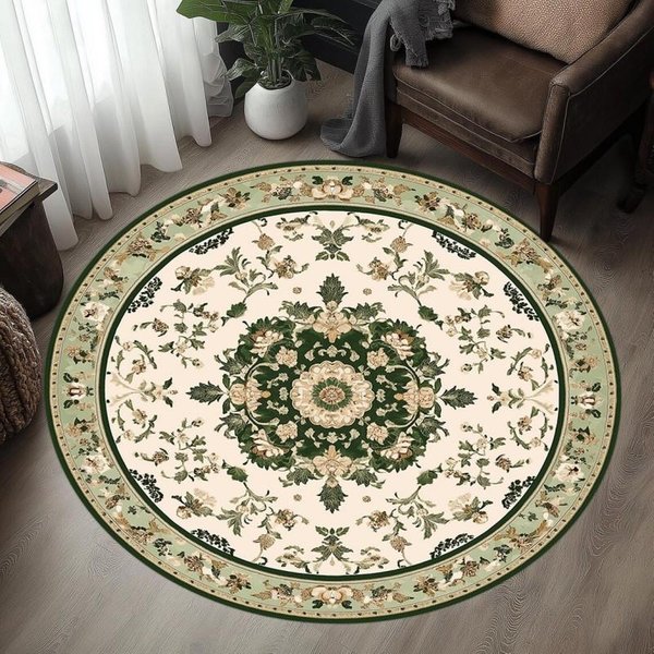 Vintage Zielony Perski OkrąGłY Dywanik Tradycyjny Orientalny Kwiatowy Medalion Dywan PodłOgowy Do Salonu Sypialni WystróJ Domu 40X40Cm-image