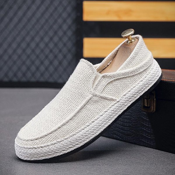 Wygodne I OddychająCe MęSkie Buty PłóCienne Na Jeden Pedał, PłAskie Buty, Modne Buty Do Chodzenia Na śWieżYm Powietrzu 41 BiałY-image