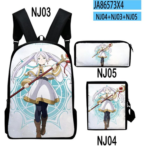 CláSico Popular CláSico Frieren ImpresióN 3D 3 Uds/Set Pupila Mochilas Escolares Mochila Para PortáTil Mochila Bolso De Hombro Inclinado Estuche Gray-image