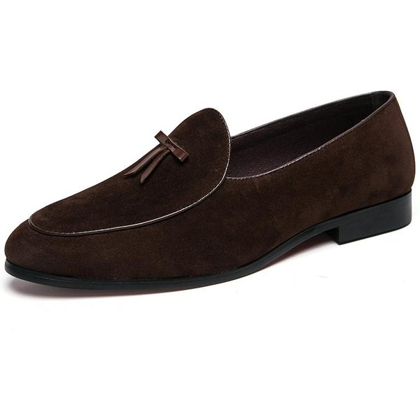 Mocasines Hombre VersióN Coreana De La Tendencia Flecos BritáNicos Zapatos De Hombre Gamuza Lijada Zapatos De Frijol Un Slip-On Zapatos PequeñOs De Cuero 41-image