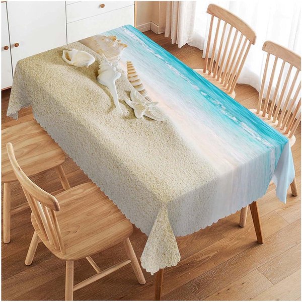 Mantel Rectangular Impermeable Con Conchas De Playa OceáNica DecoracióN Para Fiestas NavideñAs Mantel Reutilizable Para Mesa De Cocina Y Comedor Decoraciones De Boda 90X140Cm Beige-image