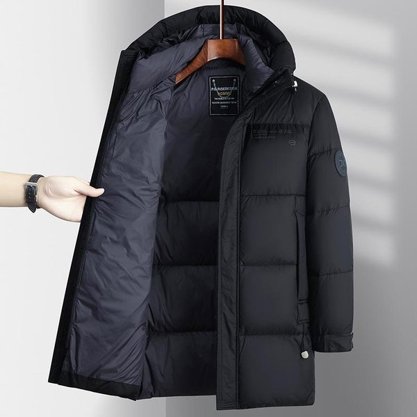 Kurtka Puchowa MęSka Outdoor Cold-Proof Down Jacket Na Zimę Nowa Pogrubiona Kurtka Puchowa śRedniej DłUgośCi Z Kapturem Dla MężCzyzn 2XL Black-image