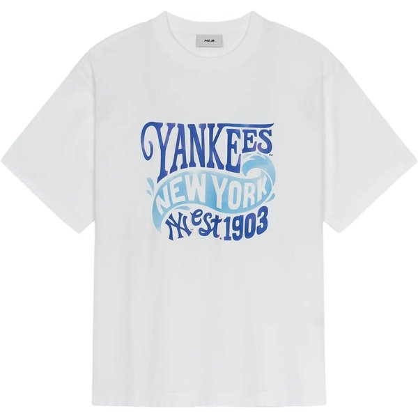 MLB New York Yankees Koszulka Unisex Z Literami, OkrąGłYm Dekoltem, LuźNa, Z KróTkim RęKawem, BiałA 3ATSX0553-50WHS L White-image