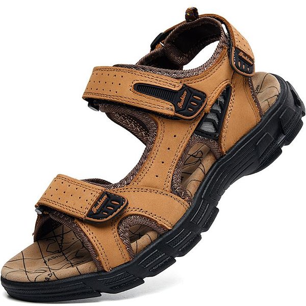Sandalias De Playa De Cuero Para Hombre, Sandalias Deportivas Ligeras De Cuero Genuino Para Verano 41 Amarillo/Oro-image