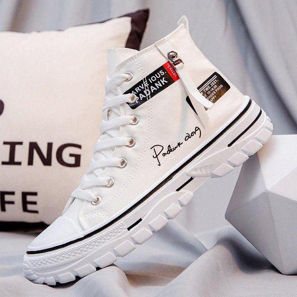 MęSkie Buty PłóCienne MęSkie Wysokie Codzienne Espadryle Styl Brytyjski Szare Buty Do Skateboardingu Wulkanizowane Wygodne Trampki 44 BiałY-image