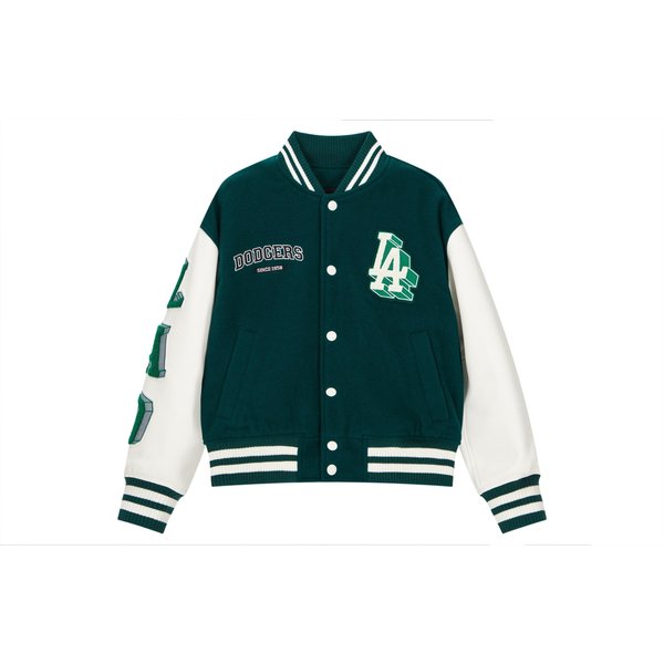 MLB Varsity LA Dodgers FW23 Nadruk Z Literami JednorzęDowa Kurtka Baseballowa Kurtki Unisex Ciemnozielony 3AJPV0234-07GND XS-image