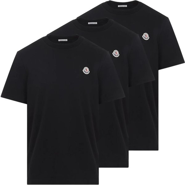 Moncler SS26 OkrąGłY Dekolt Naszywka Z Logo KróTki RęKaw Prosty T-Shirt Zestaw 3 Szt. MęSkie Topy L10918C00032829H8999 L Black-image