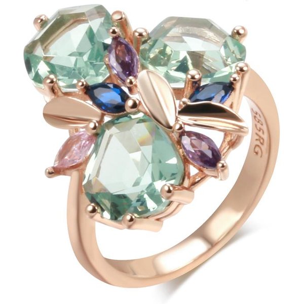 Anillo Grande ÚNico De Piedra Verde De Moda Para Mujeres Mosaico Rombo ZircóN Natural Color Oro Rosa JoyeríA Vintage De Boda 10 Beige-image