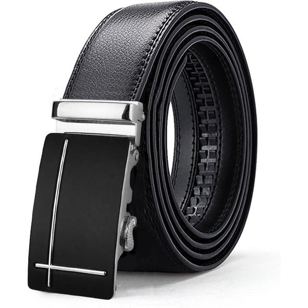 Modny MęSki Pasek Z Prawdziwej SkóRy Automatyczna Klamra SkóRzany Pasek Biznesowy Casual Prosty Wszechstronny Pasek MęSki 130Cm Black-image