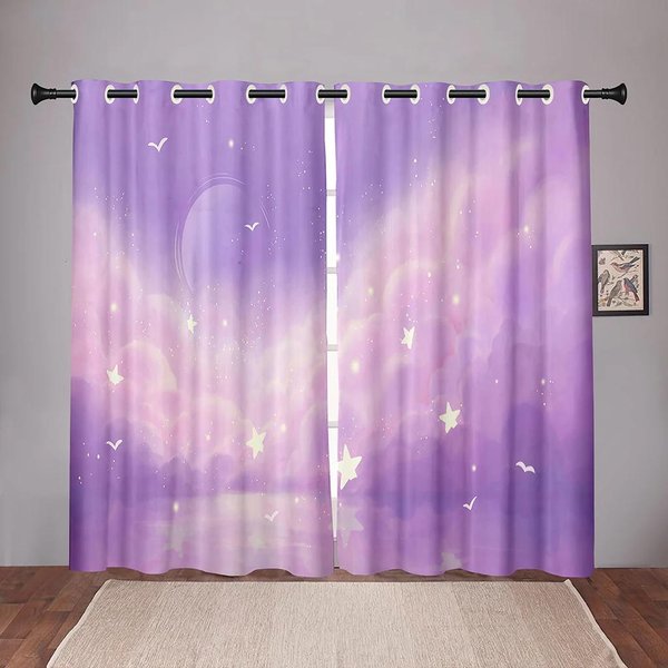 Cortinas De Ventana Blackout De Lujo Luna Cielo Nube Estrella Para Dormitorio Sala De Estar BañO Cocina Puerta Recibidor Alto Sombreo Nuevo PatróN W55 X H120Cm X 2&Grommet Top-image