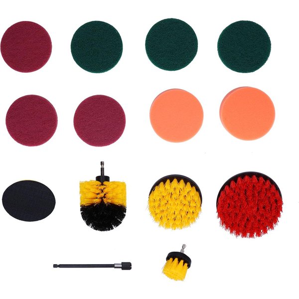 Juego De 14 Piezas De Cepillos Para Taladro Kit Limpiador EléCtrico Cepillo Limpiador Almohadillas Para Fregar Kit De Limpieza Black-image