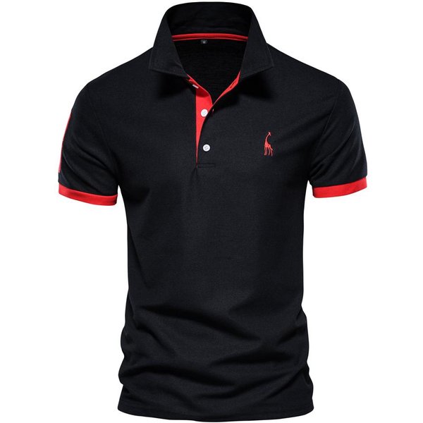 Letnia Koszulka Z KróTkim RęKawem MęSka Koszulka Polo Biznesowa Koszulka Polo Na Co Dzień MęSka SzczupłA Moda MęSka Koszulka Polo BawełNa Wysokiej JakośCi Koszulka Prosta Na ZewnąTrz XL Czerwony/Czarny-image