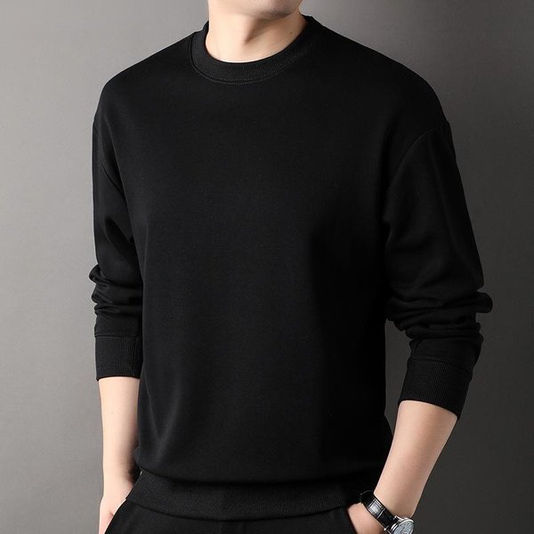 Sweter MęSki Casualowy OkrąGłY Dekolt Jednolity Kolor Wiosna I Jesień Nowy Modny BawełNiany Top MłOdzieżOwy I śRedni Wiek DłUgi RęKaw Koszulka S Black-image