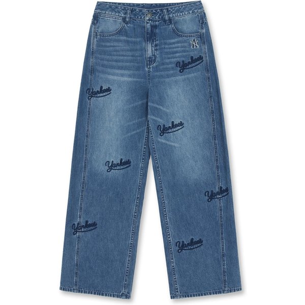 Jeans De AlgodóN Con Estampado De Los New York Yankees De La Mlb, Pierna Ancha, Corte Holgado Para Mujer, Jeans 3FDPG0361-50INS M Gray-image