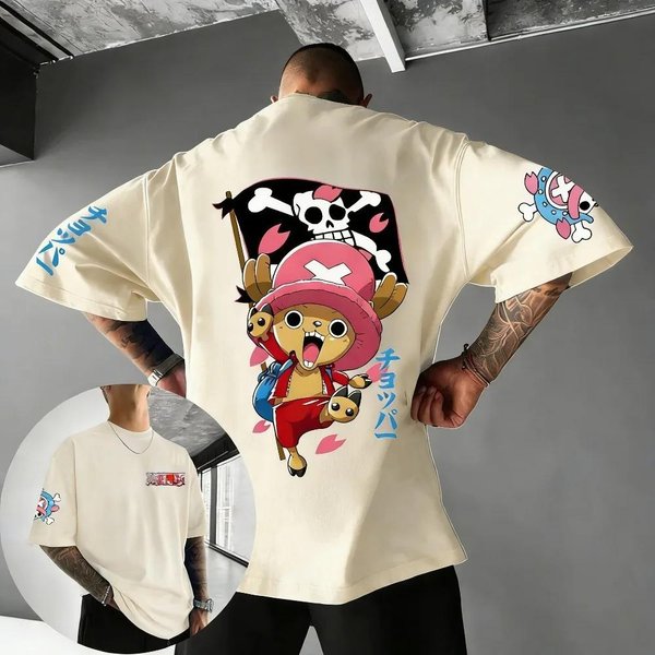 Camiseta De AlgodóN Unisex ONE Piece Tony Tony Chopper Verano AlgodóN Streetwear Oversize Harajuku Anime Estampada Grande Holgada Manga Corta XXL Negro-image