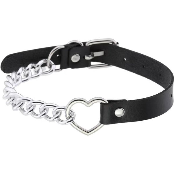 Collar De CorazóN De Cuero PU Estilo GóTico-Punk, Gargantilla Estilo Punk, Collar, Cadena De Collar Para Mujer, Regalo De San ValentíN Gray-image