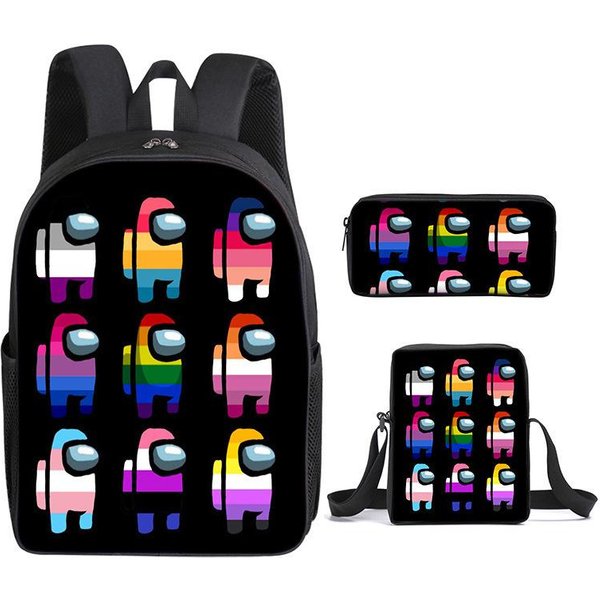 Mochila Escolar Hombre Lobo Espacial Amongus Juego De Tres Piezas Merchandising Estudiantes De Primaria Y Secundaria Mochila Estuche Bolso Three-Piece Set (Backpack + Satchel + Pencil Case)-image