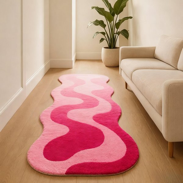 Gruby Dywanik PodłOgowy Przy ŁóżKu Domowy Puszysty MięKki Dywan Dywany O Nieregularnym KształCie Do Sypialni Kolor Dopaminowy Dekoracja Salonu Pluszowy Dywan 50X120Cm-image