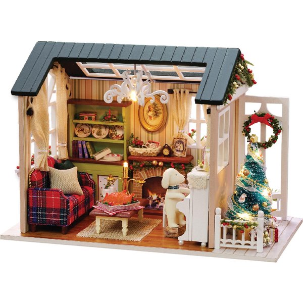 DIY Christmas Miniaturowy Domek Dla Lalek Realistyczny Mini 3D Drewniany Dom PokóJ Craft Z Meblami LED-image