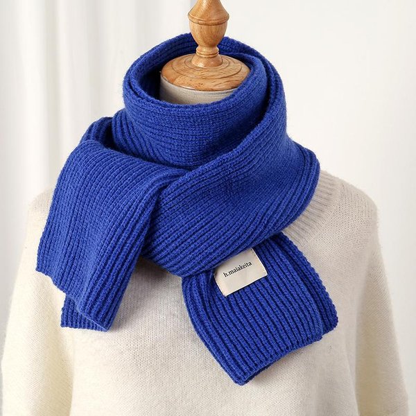 Bufanda Suave De Lana Tejida CáLida Para Mujer Color SóLido Estilo Coreano Fina Larga De Hilo De Lana OtoñO Invierno Viaje Casual PañUelo De Cuello Bufanda 25X150Cm Blue-image