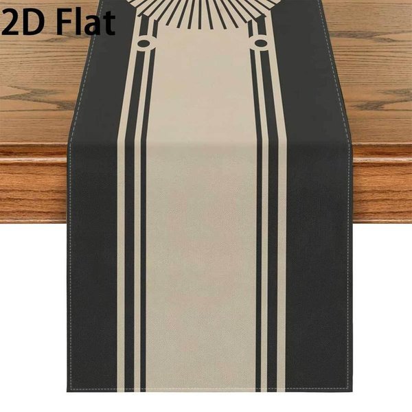 Geometryczny Pasiasty BieżNik StołOwy W Stylu Art Deco, Retro Czarno-BeżOwy WystróJ StołU 40X140Cm Black-image