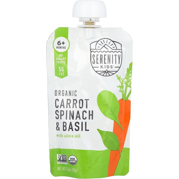 Serenity Kids, Con Zanahorias OrgáNicas, Espinacas Y Albahaca, Aceite De Oliva, A Partir De 6 Meses, 99G (3.5Oz)-image