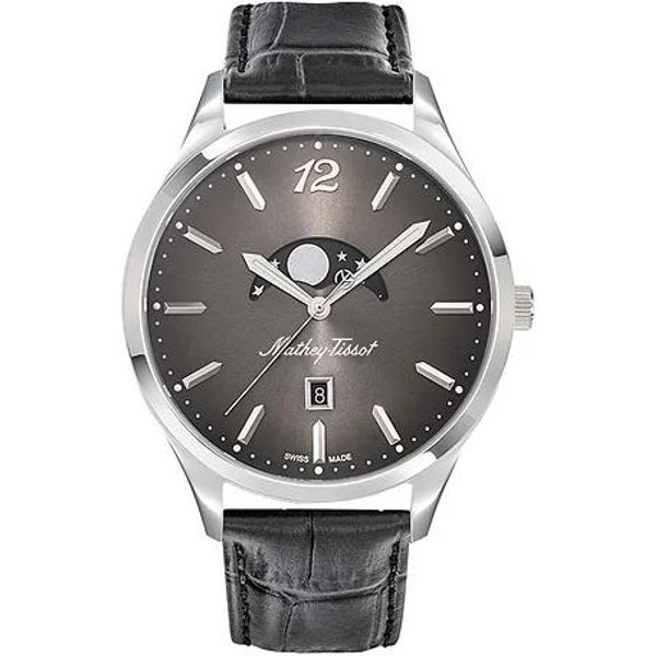 Mathey-Tissot Urban Moon Correa De Cuero Esfera Negra Cuarzo H411LAN Reloj Para Hombre Negro-image