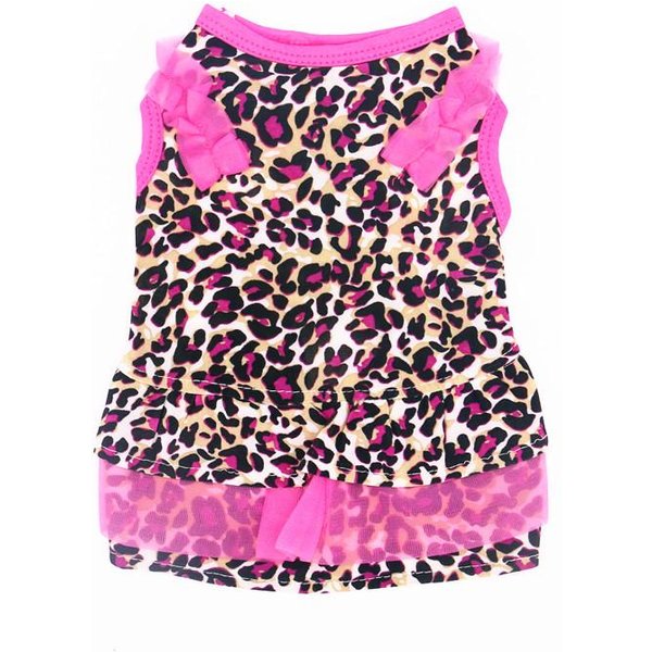 Vestido Cachorro Perro Verano Estampado Leopardo Rosa Gasa Vestido Pastel Tipo Princesa L-image