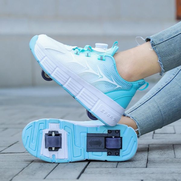 Nuevos Zapatos De Pasarela Para NiñOs Zapatos Burst Para NiñOs Y NiñAs Zapatos Para Adultos De Doble Rueda Con Ruedas Patines De Ruedas Para NiñAs Escolares Verano 39 White-image