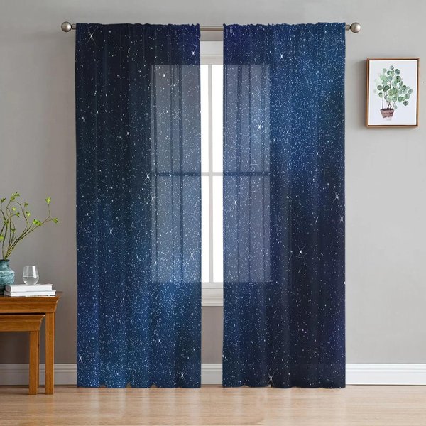 Cortinas Transparentes De Tul Y Organza Con DiseñO De Cielo Estrellado Para Sala De Estar, Cocina Y Ventanas. W135 X H115Cm X1&Grommet Top Gray-image