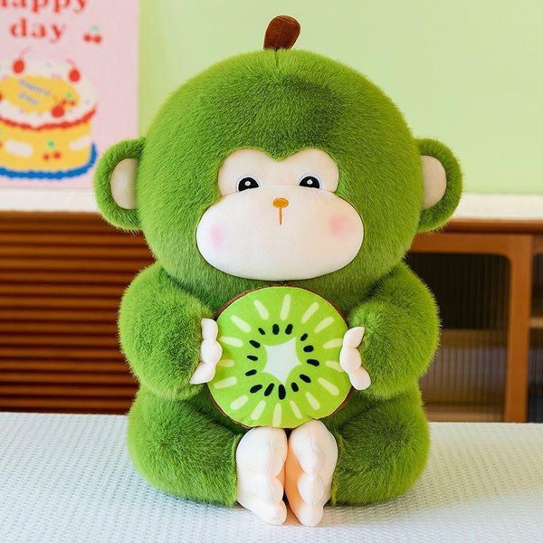 Urocza Zielona MałPka Pluszowa Z Owocem Kiwi MięKka Wypchana Lalka MałPka Kawaii ŚCiskana Na Urodziny Dziecka Dekoracja Domu Zabawki 30Cm-image