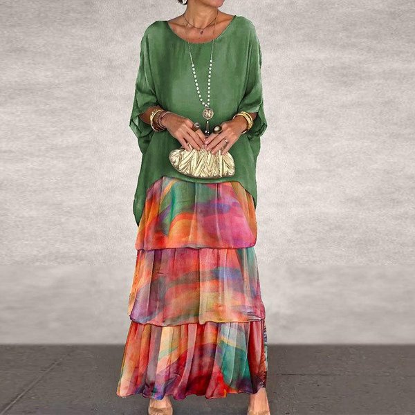 Vestido De Verano Para Mujer, Vestidos Largos De Gasa Con Malla Y Manga MurciéLago, Cuello Redondo 2XL Varios Colores-image