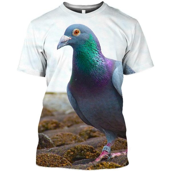 Letnie Koszulki Z Nadrukiem 3D Wzoru GołęBia, Hip Hopowe, Z OkrąGłYm Dekoltem, Z KróTkim RęKawem, Oversize, Harajuku, MęSkie XS Gray-image