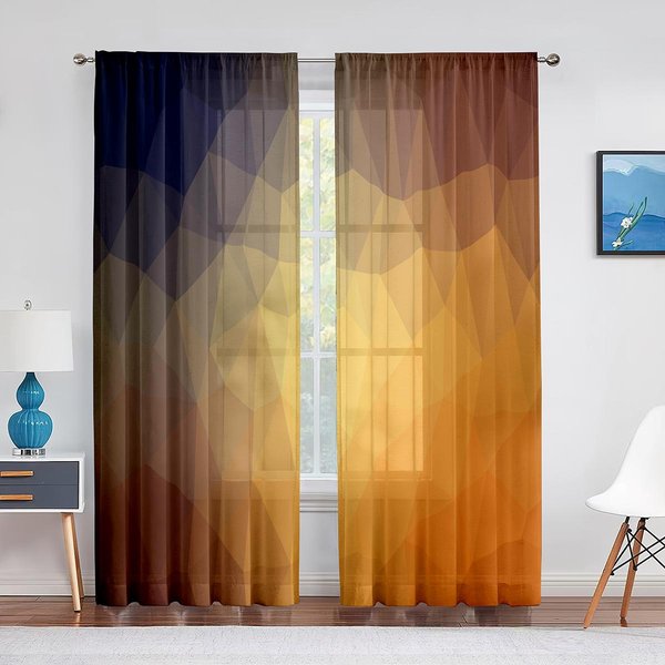 Cortina Voile Transparente ArcoíRis Degradado Colorido TriáNgulo GeoméTrico Para Ventana Tul Cortinas Para Sala De Estar Dormitorio Cocina Drapeados 1 PCS W100Xh250Cm&Grommet Top-image