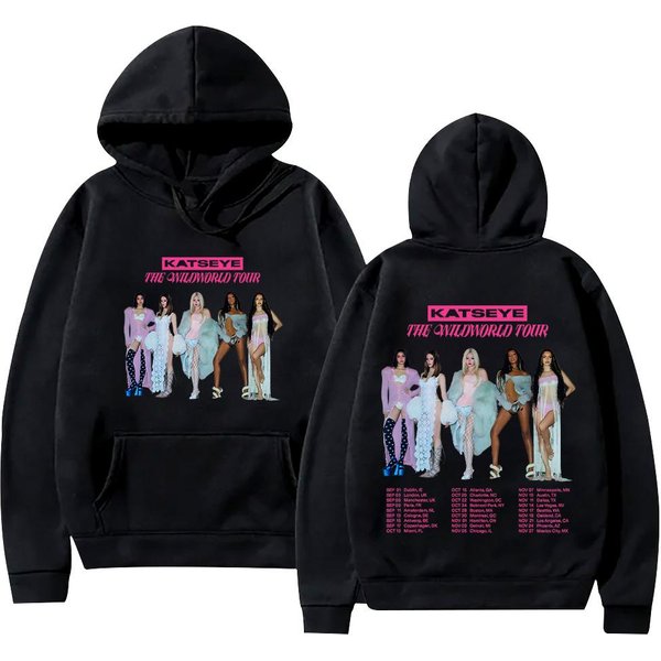 Katseye Bluzy Z Kapturem The Wildworld Tour Kpop Moda Harajuku Y2K Bluzy MęSkie I Damskie Z DłUgim RęKawem High Street Prezenty Dla FanóW Bluzy XS Czarny-image