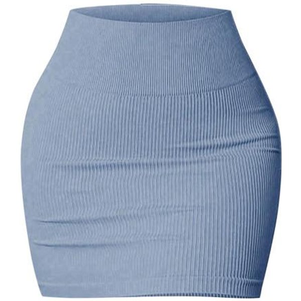 Damska Mini SpóDniczka Elastyczna Wysoki Stan Jednolity Kolor KróTka SpóDniczka PrzylegająCa Do Bioder Bodycon MięKka OddychająCa Do Noszenia Na Co Dzień L Niebieski-image